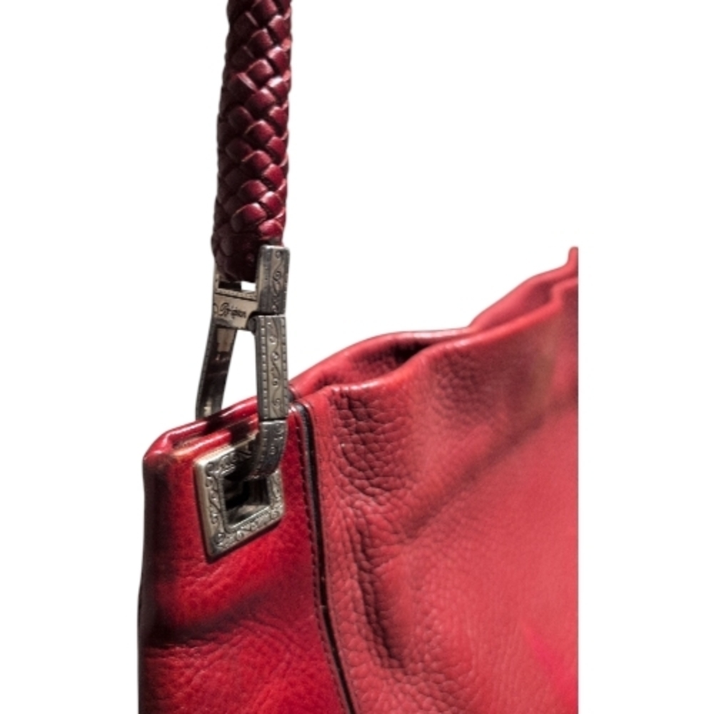 Brighton Red Leather Shoulder Bag with Braided Strap and Heart Charm - Picture 8 of 10